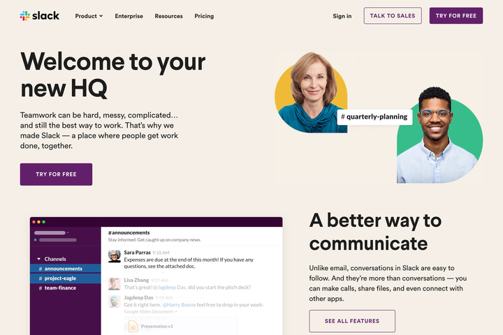 Slack website preview